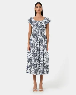 Forcast Pearl Floral Cotton Dress Floral Print Outlet