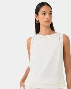 Forcast Perry Linen Embroidery Top Ivory Sale