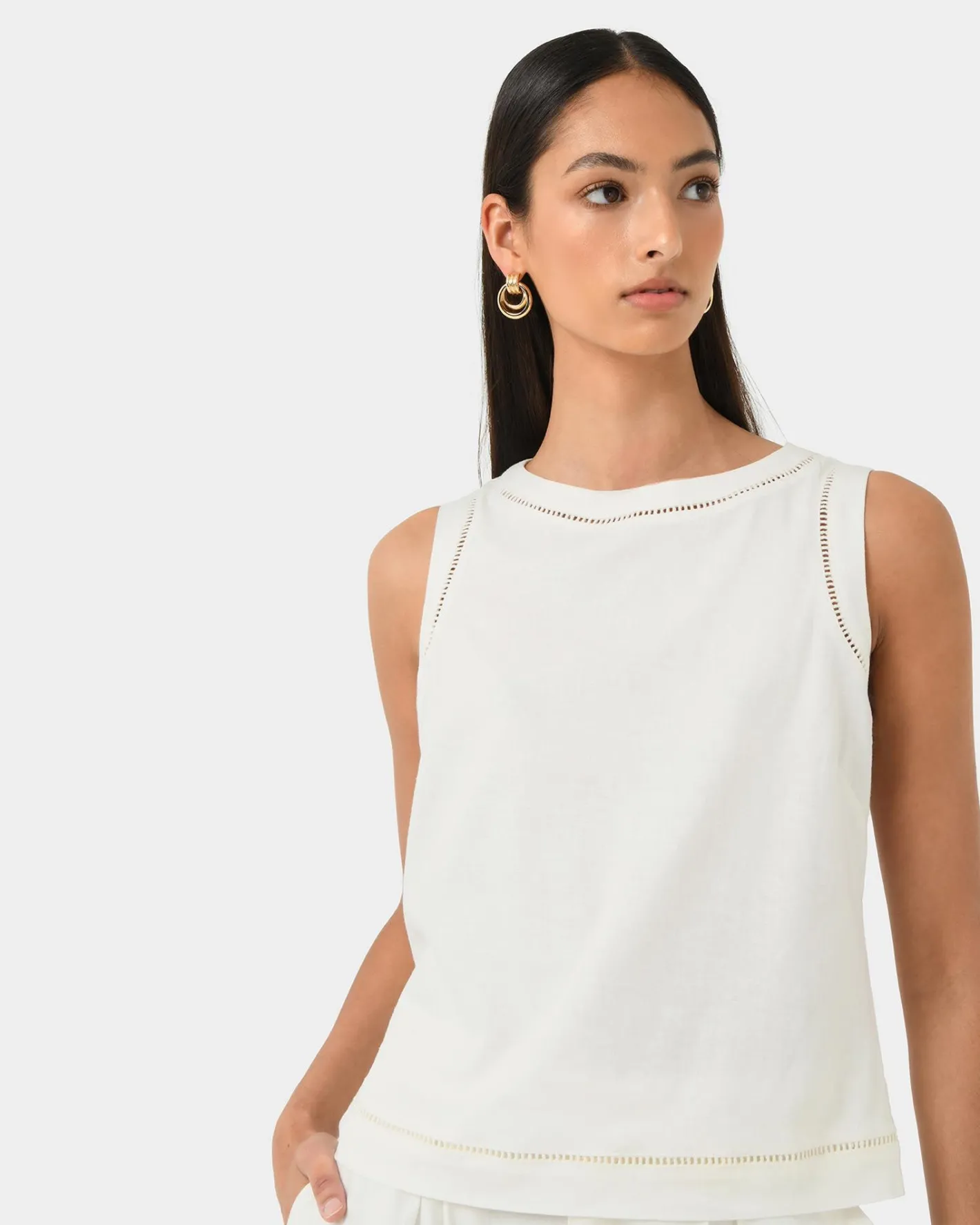 Forcast Perry Linen Embroidery Top Ivory Sale
