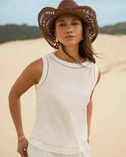 Forcast Perry Linen Embroidery Top Ivory Sale