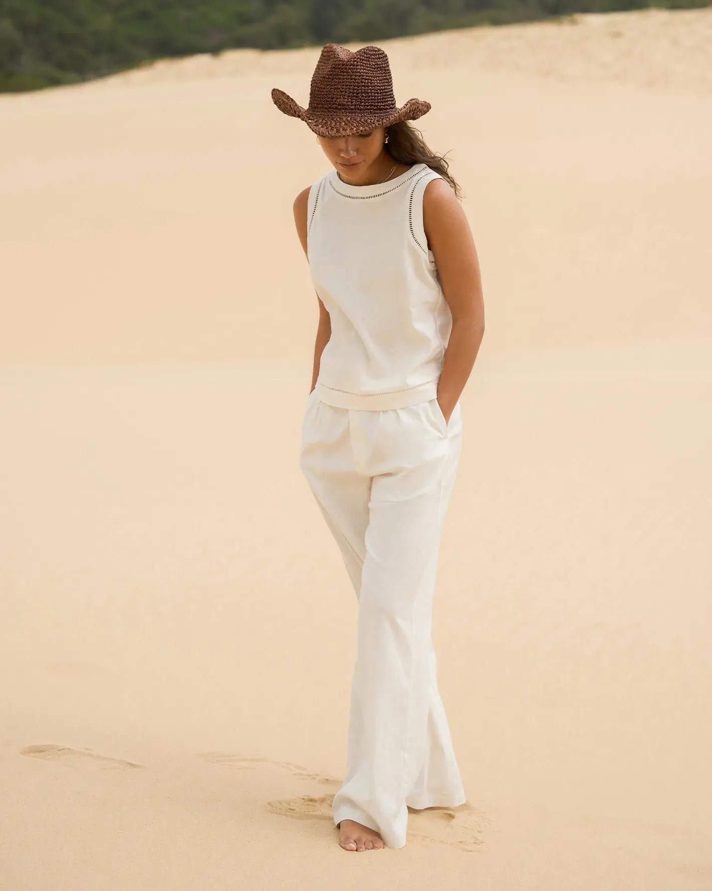 Forcast Perry Linen Tailored Pants Ivory New