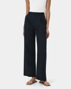 Forcast Perry Linen Tailored Pants Navy Outlet