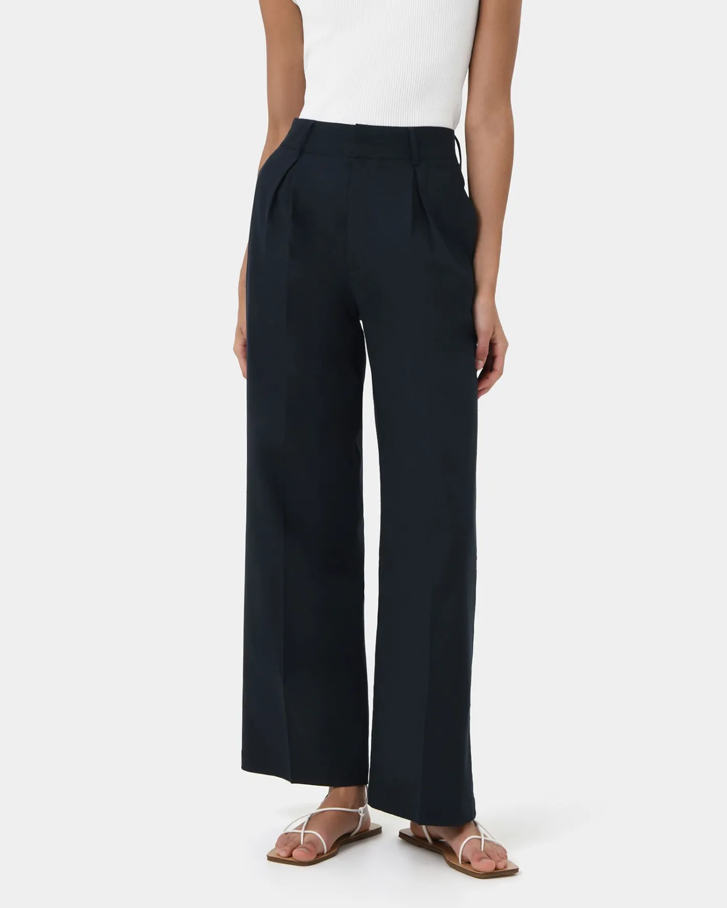Forcast Perry Linen Tailored Pants Navy Outlet
