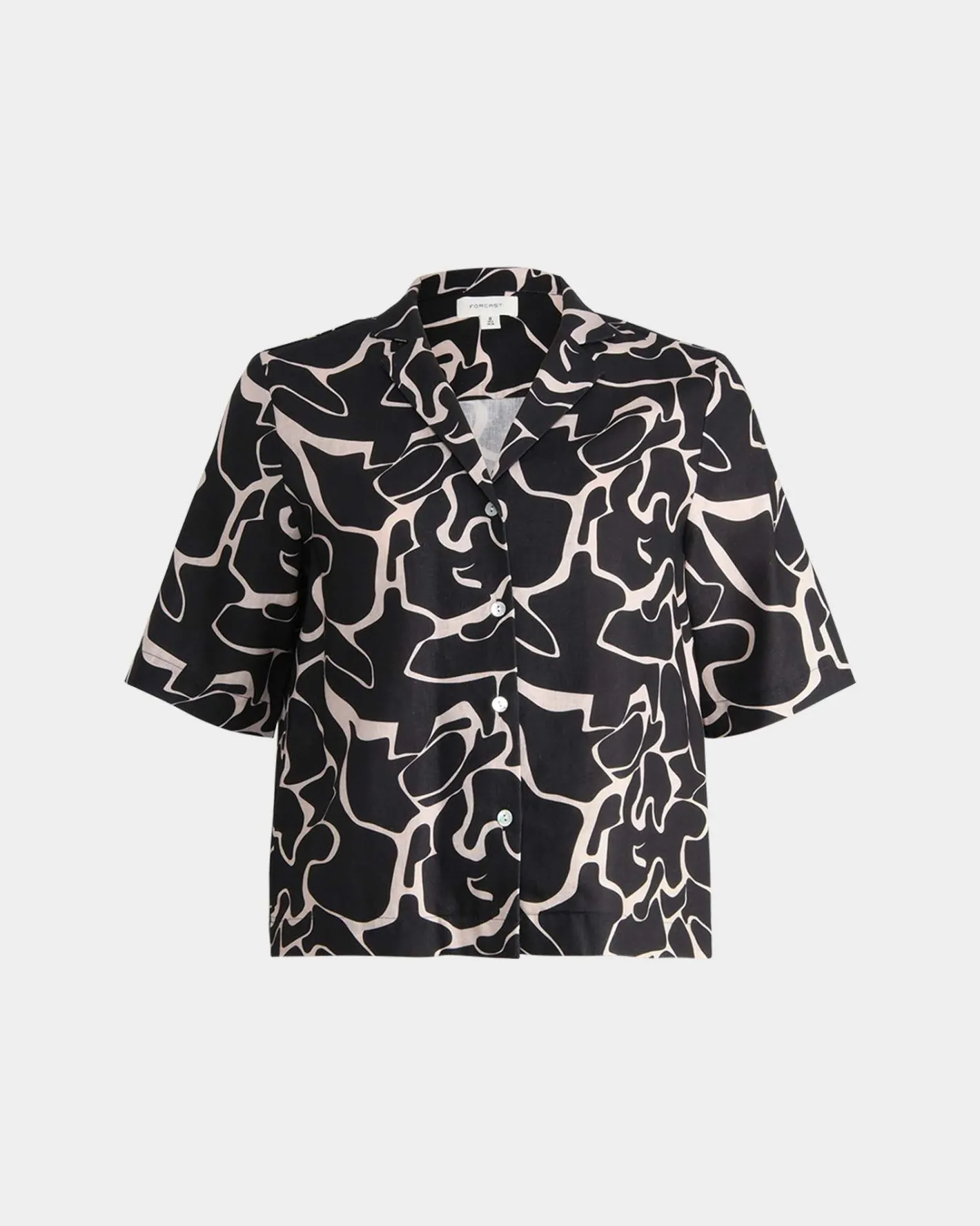 Forcast Pip Linen Blend Shirt Black & Beige Hot