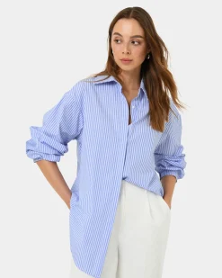 Forcast Piper Stripe Shirt Blue Ivory Best
