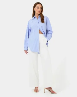 Forcast Piper Stripe Shirt Blue Ivory Best
