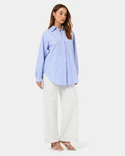 Forcast Piper Stripe Shirt Blue Ivory Best