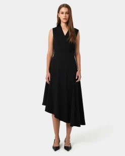 Forcast Polly Bias Midi Dress Black Hot