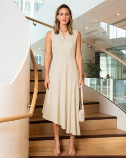 Forcast Polly Bias Midi Dress Ecru