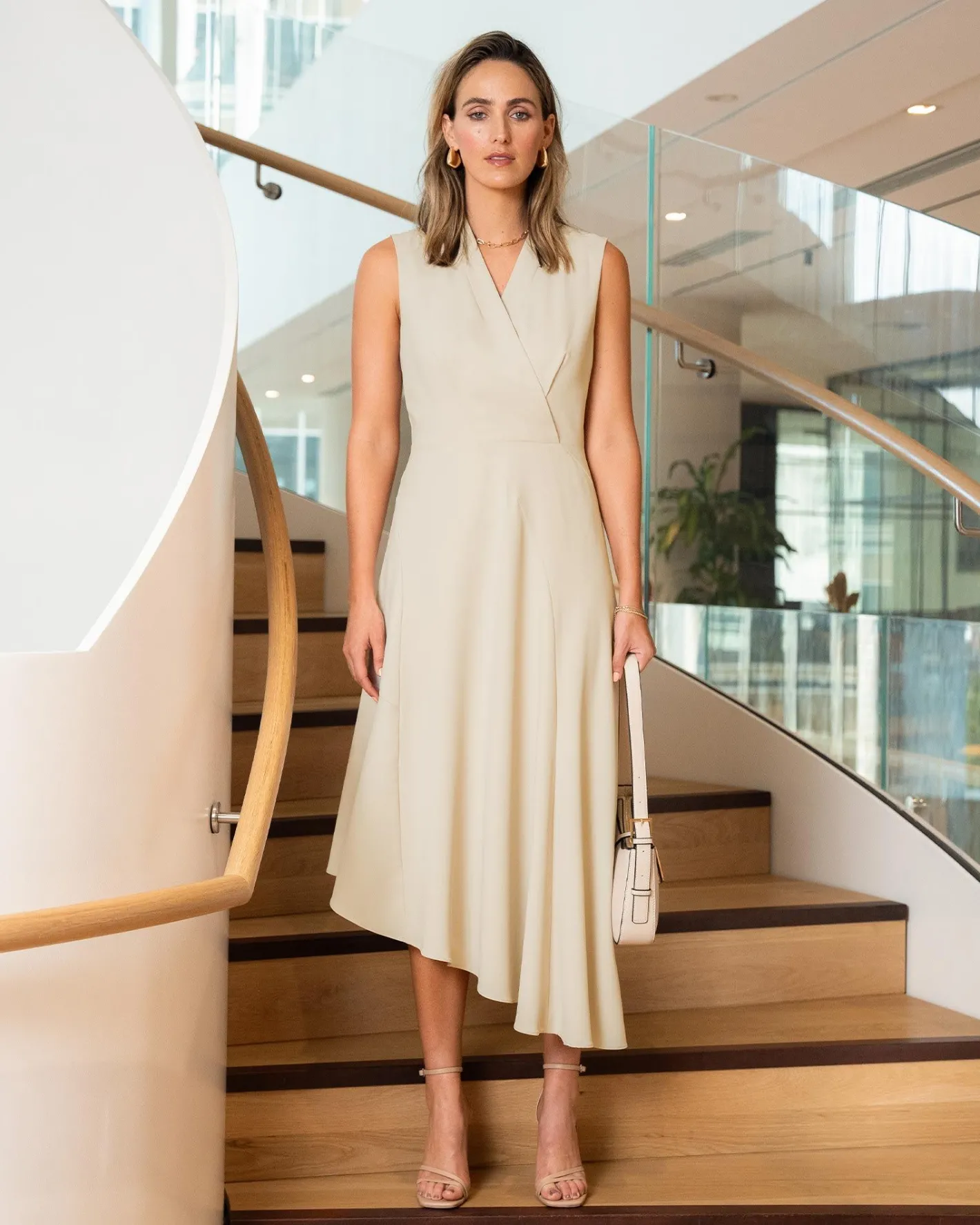 Forcast Polly Bias Midi Dress Ecru