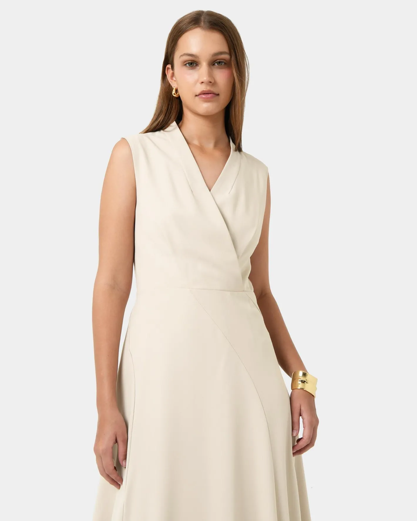 Forcast Polly Bias Midi Dress Ecru