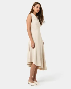 Forcast Polly Bias Midi Dress Ecru