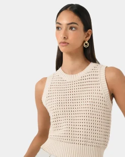 Forcast Quinta Open Knit Top Beige