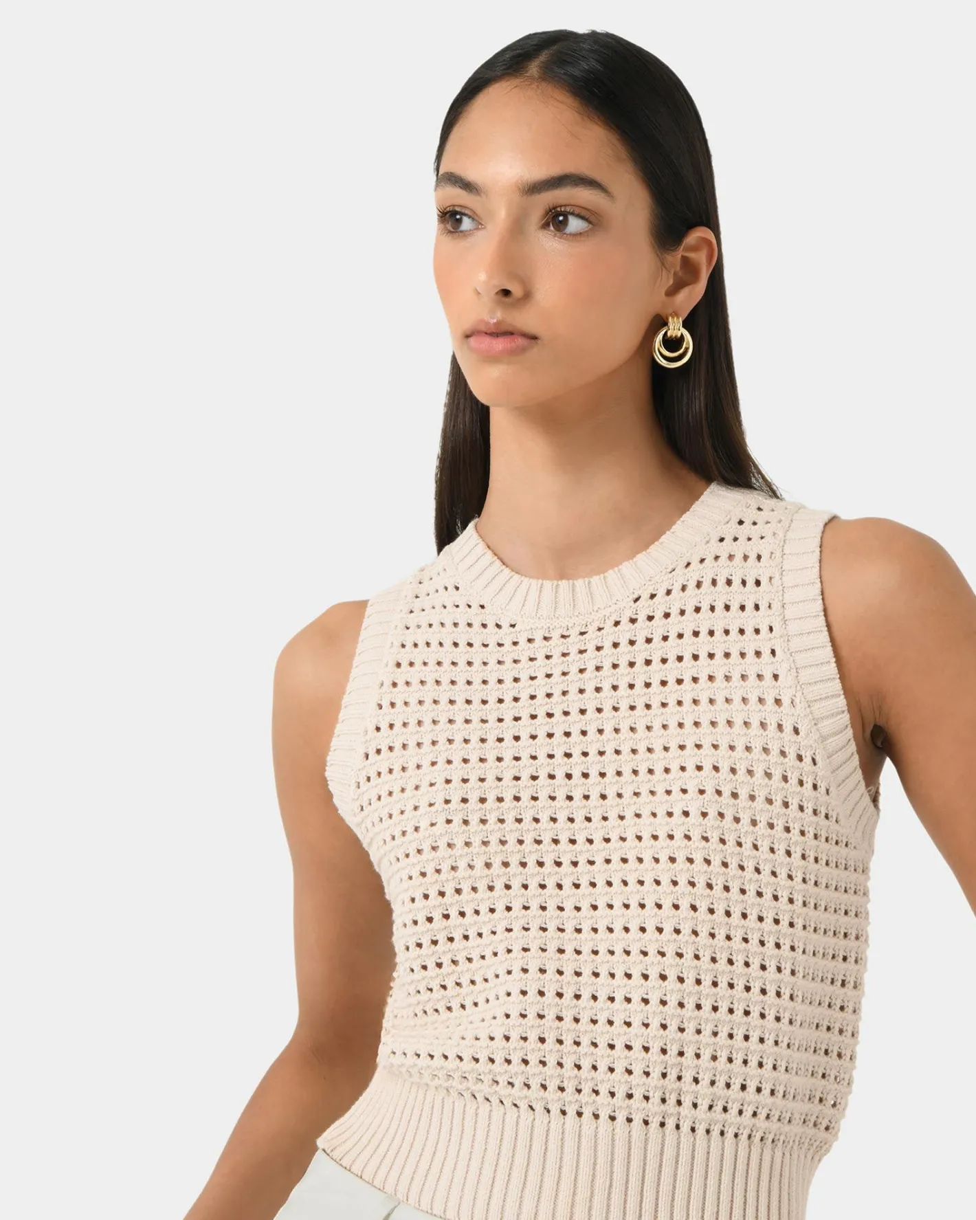 Forcast Quinta Open Knit Top Beige