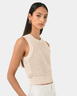 Forcast Quinta Open Knit Top Beige