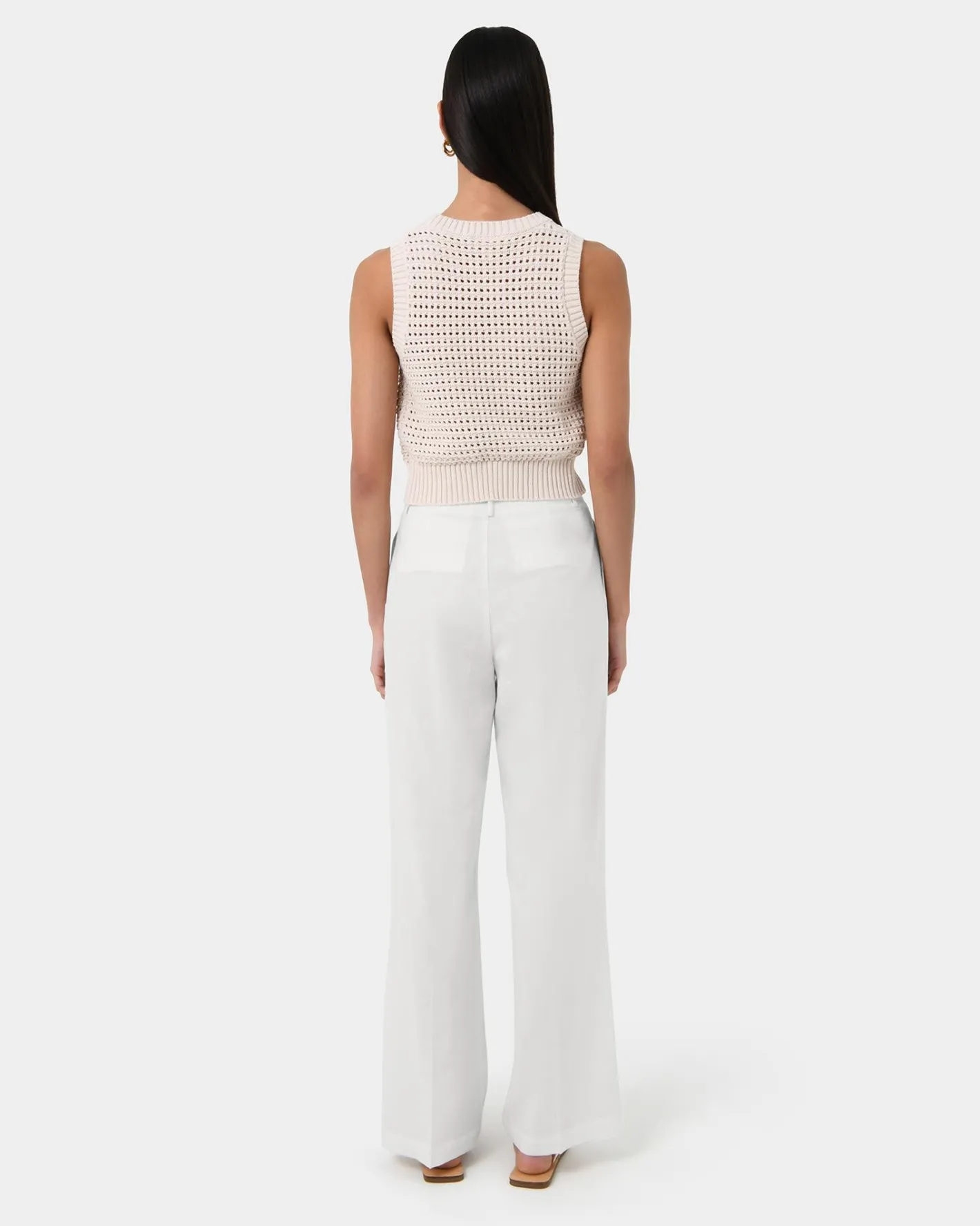 Forcast Quinta Open Knit Top Beige