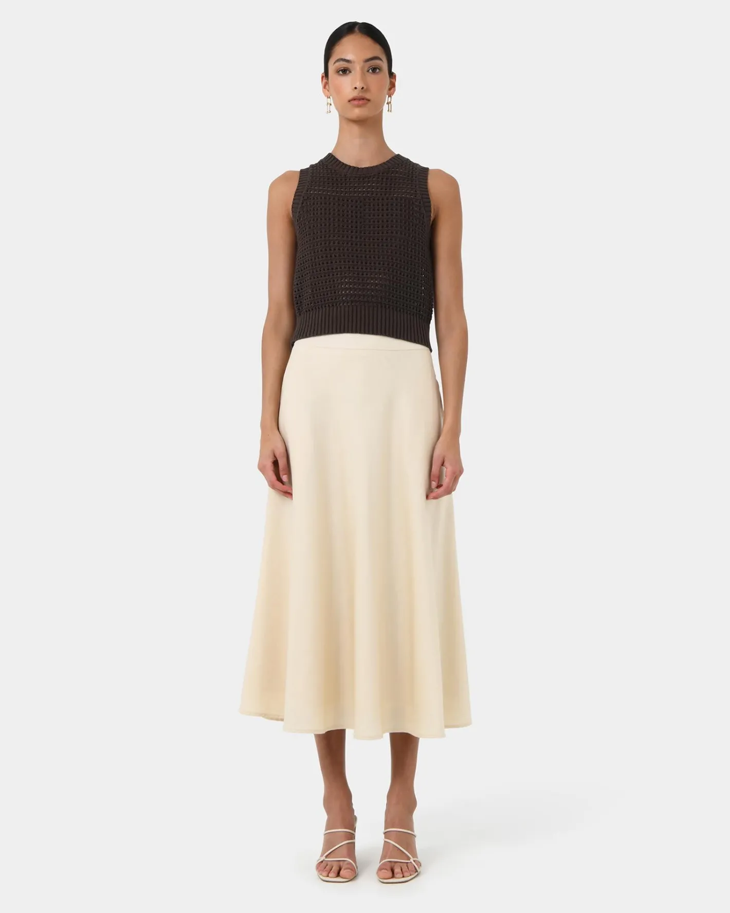 Forcast Quinta Open Knit Top Chocolate Clearance