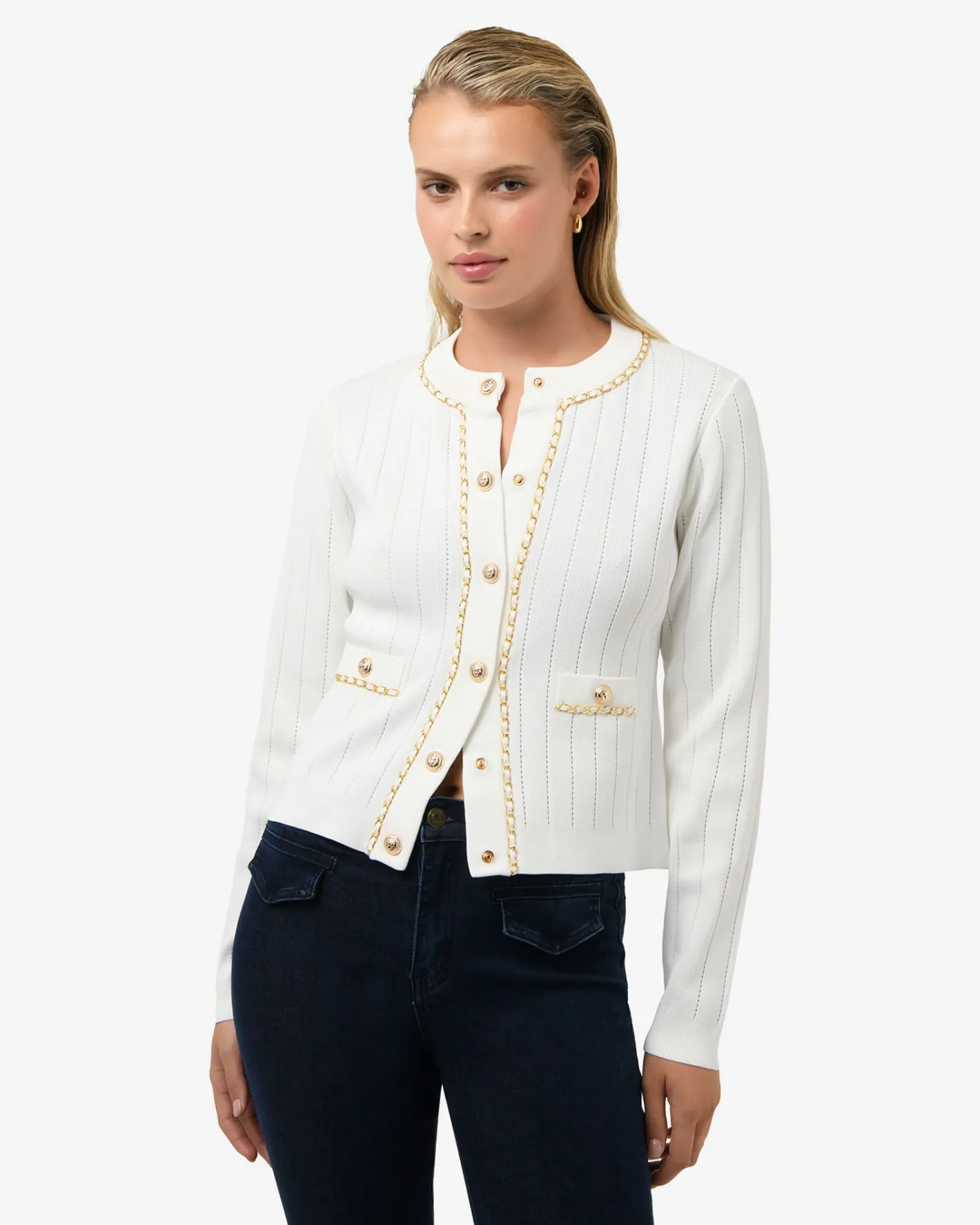 Forcast Rachel Chain Cardigan Ivory New