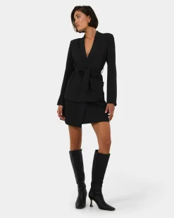 Forcast Rain Belted Blazer Black Discount