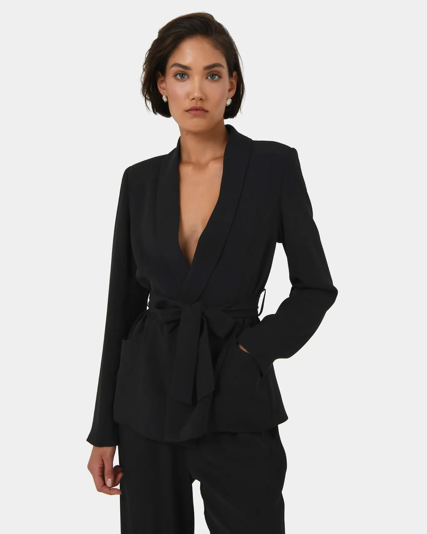 Forcast Rain Belted Blazer Black Discount