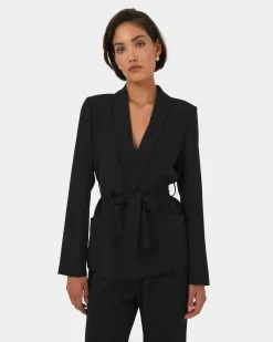 Forcast Rain Belted Blazer Black Discount
