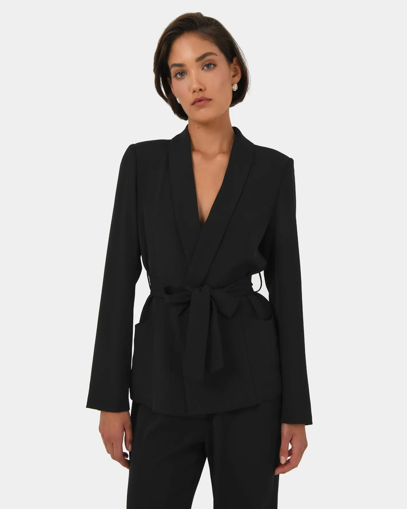 Forcast Rain Belted Blazer Black Discount