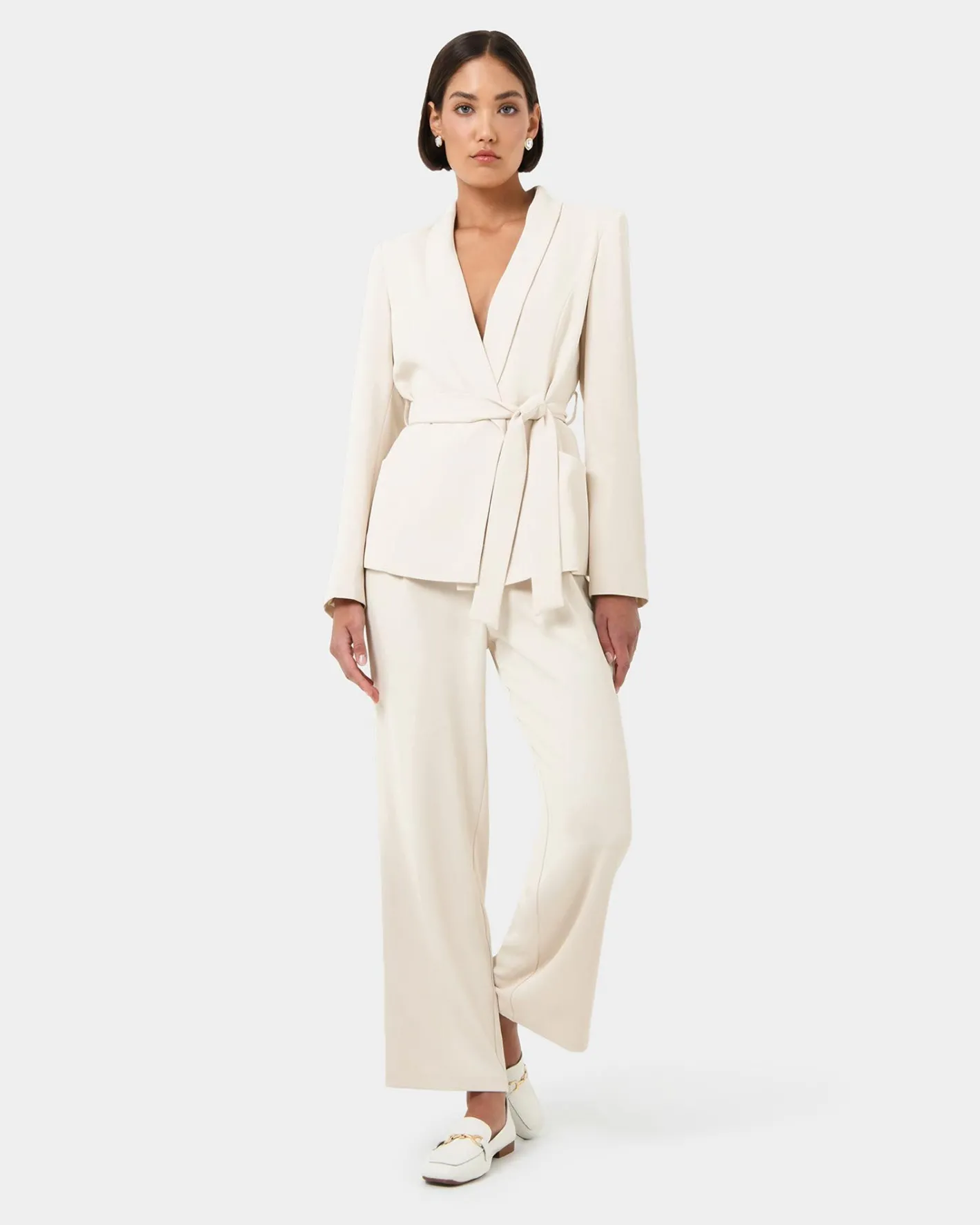 Forcast Rain Belted Blazer Ecru Best