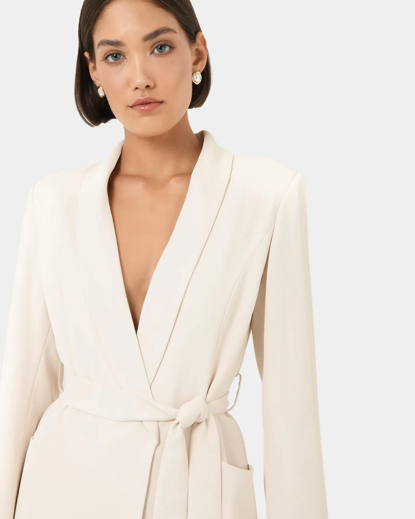 Forcast Rain Belted Blazer Ecru Best
