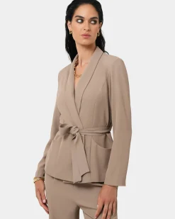 Forcast Rain Belted Blazer Camel Discount