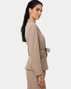 Forcast Rain Belted Blazer Camel Discount