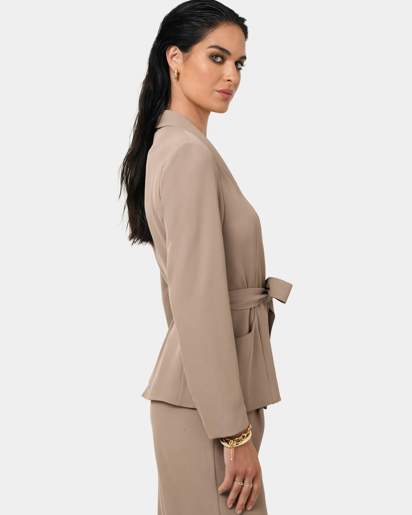 Forcast Rain Belted Blazer Camel Discount