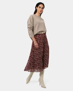 Forcast Rema Floral Pleated Skirt Red Floral Discount