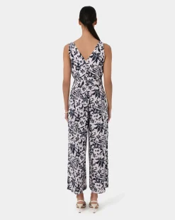 Forcast Ren Linen Blend Jumpsuit Navy Floral Outlet