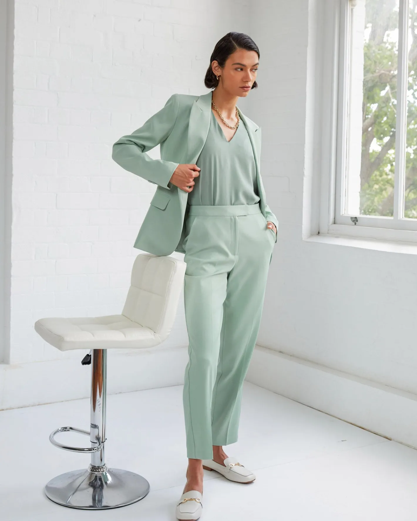 Forcast Renee Slim Leg Pants Pastel Sage Best