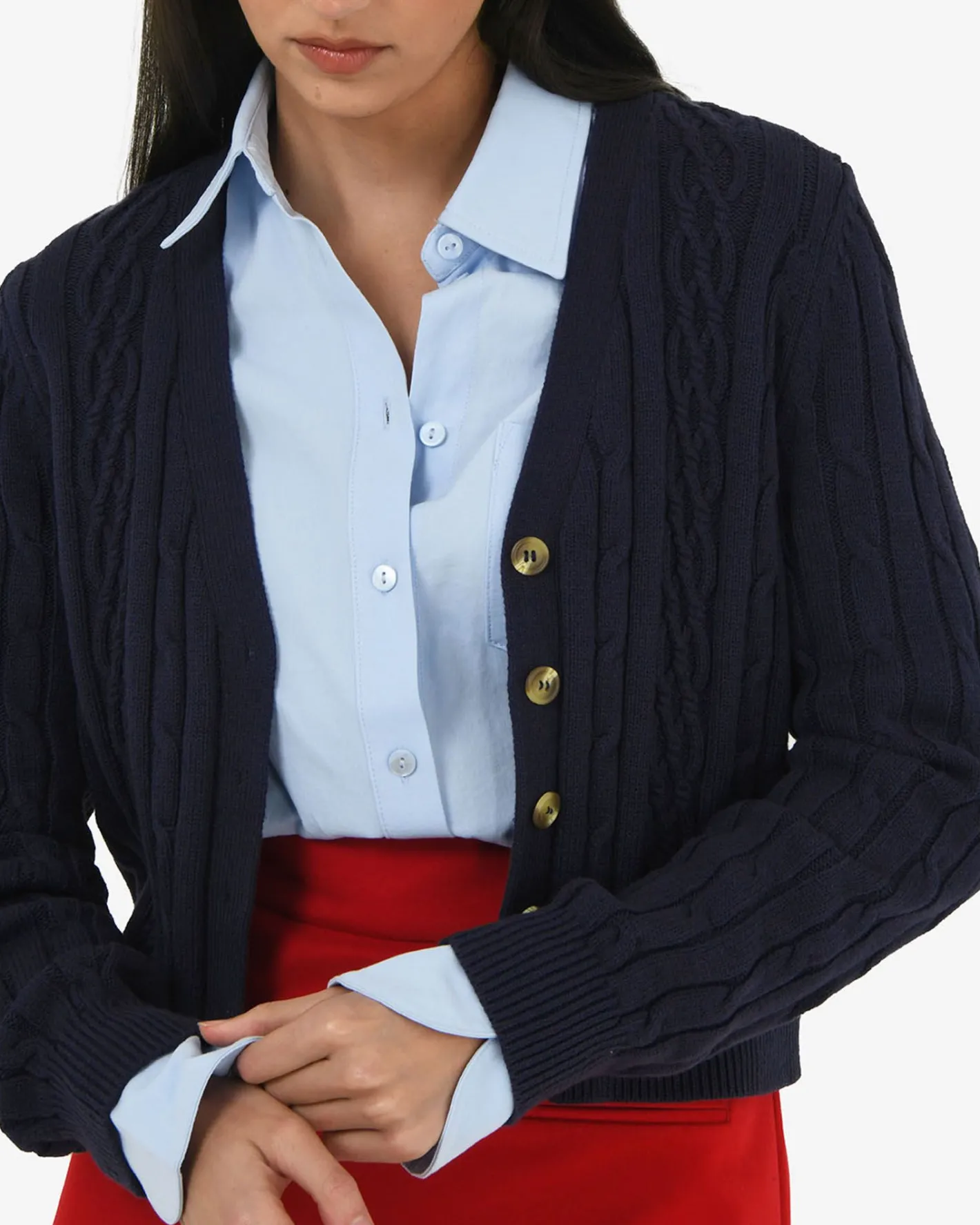 Forcast Rhodes Cable Knit Cardigan Navy Clearance