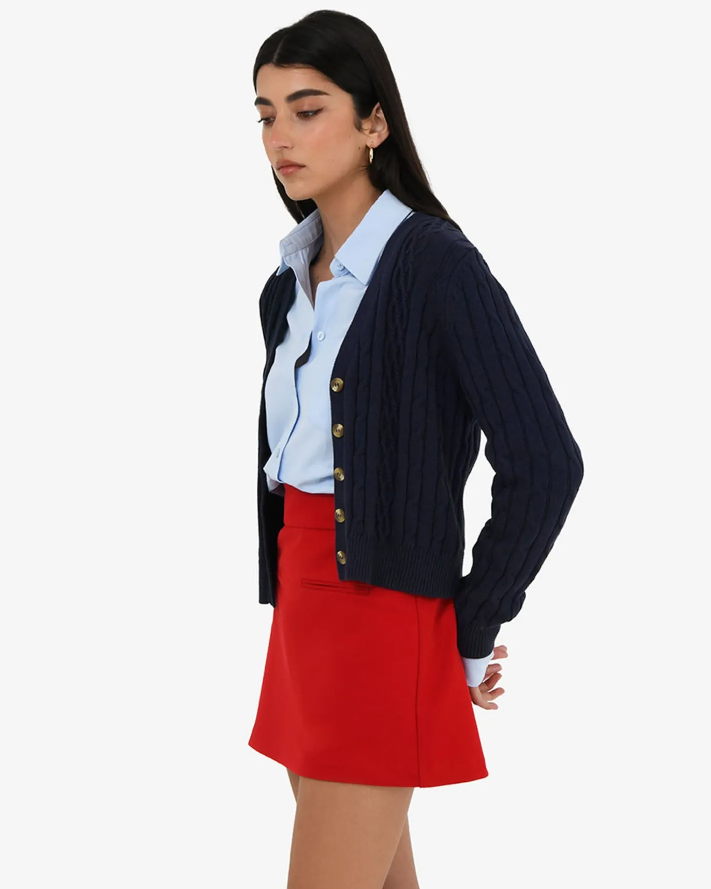 Forcast Rhodes Cable Knit Cardigan Navy Clearance