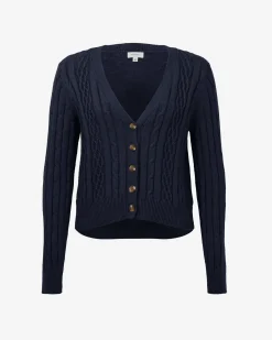 Forcast Rhodes Cable Knit Cardigan Navy Clearance
