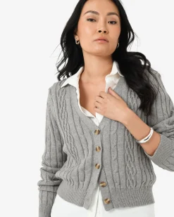 Forcast Rhodes Cable Knit Cardigan Grey Best