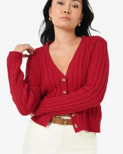 Forcast Rhodes Cable Knit Cardigan Red Outlet