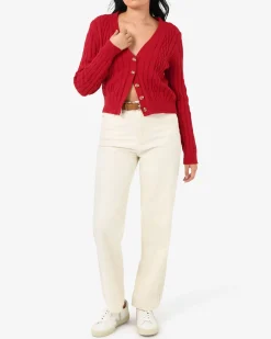 Forcast Rhodes Cable Knit Cardigan Red Outlet