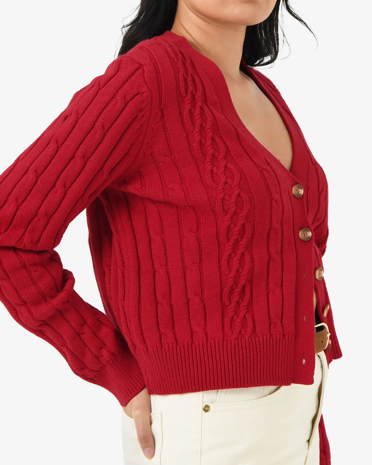 Forcast Rhodes Cable Knit Cardigan Red Outlet