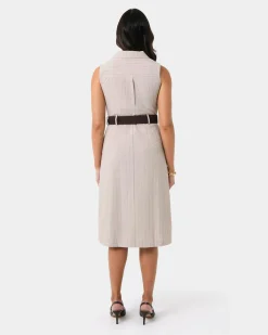 Forcast Ria Stripe Cotton Blend Dress Beige Brown Online