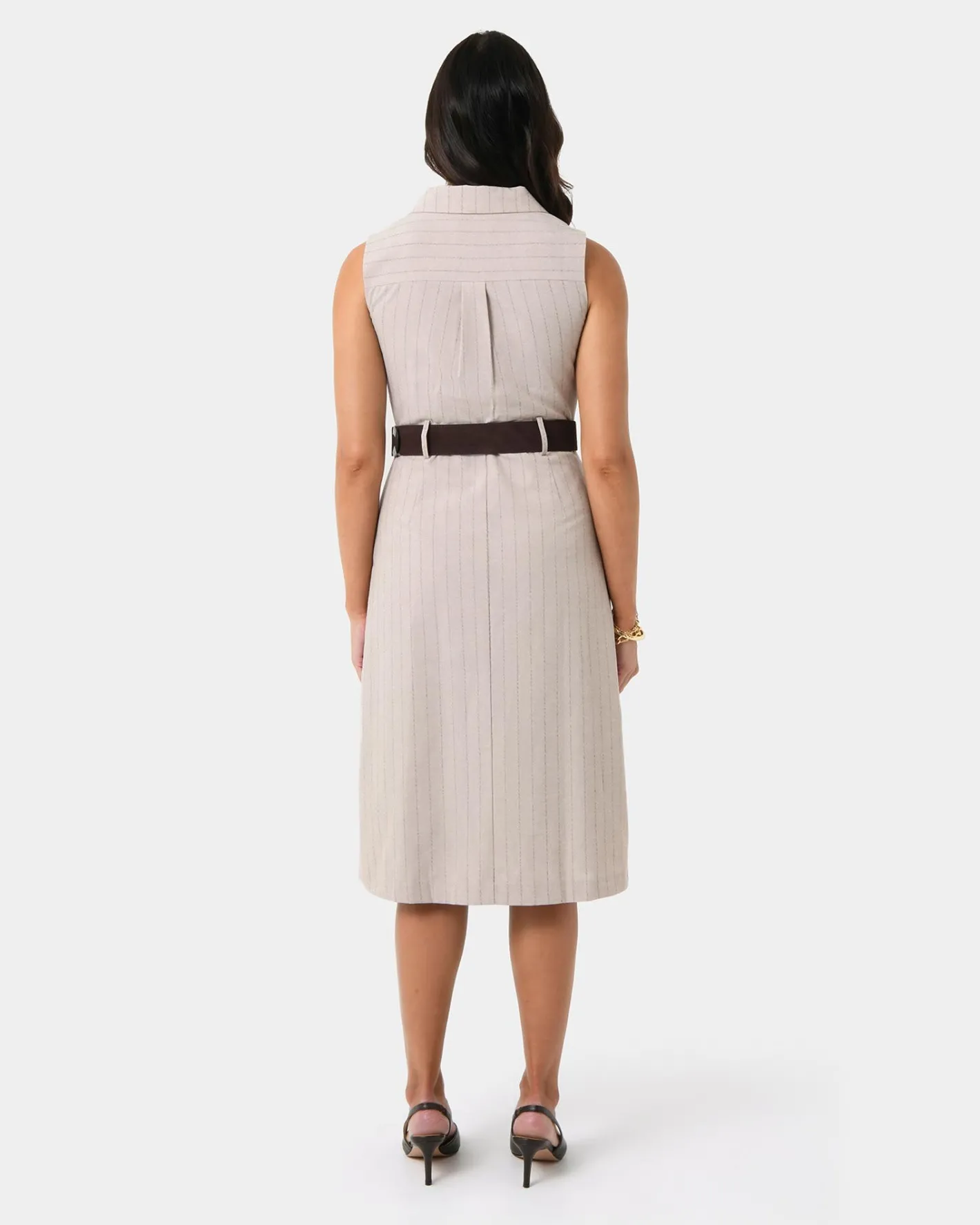 Forcast Ria Stripe Cotton Blend Dress Beige Brown Online