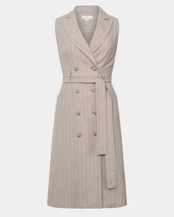Forcast Ria Stripe Cotton Blend Dress Beige Brown Online