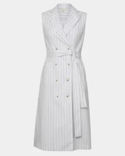 Forcast Ria Stripe Cotton Blend Dress Ivory Brown New