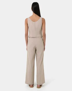 Forcast Ria Stripe Cotton Blend Pants Beige Brown Sale