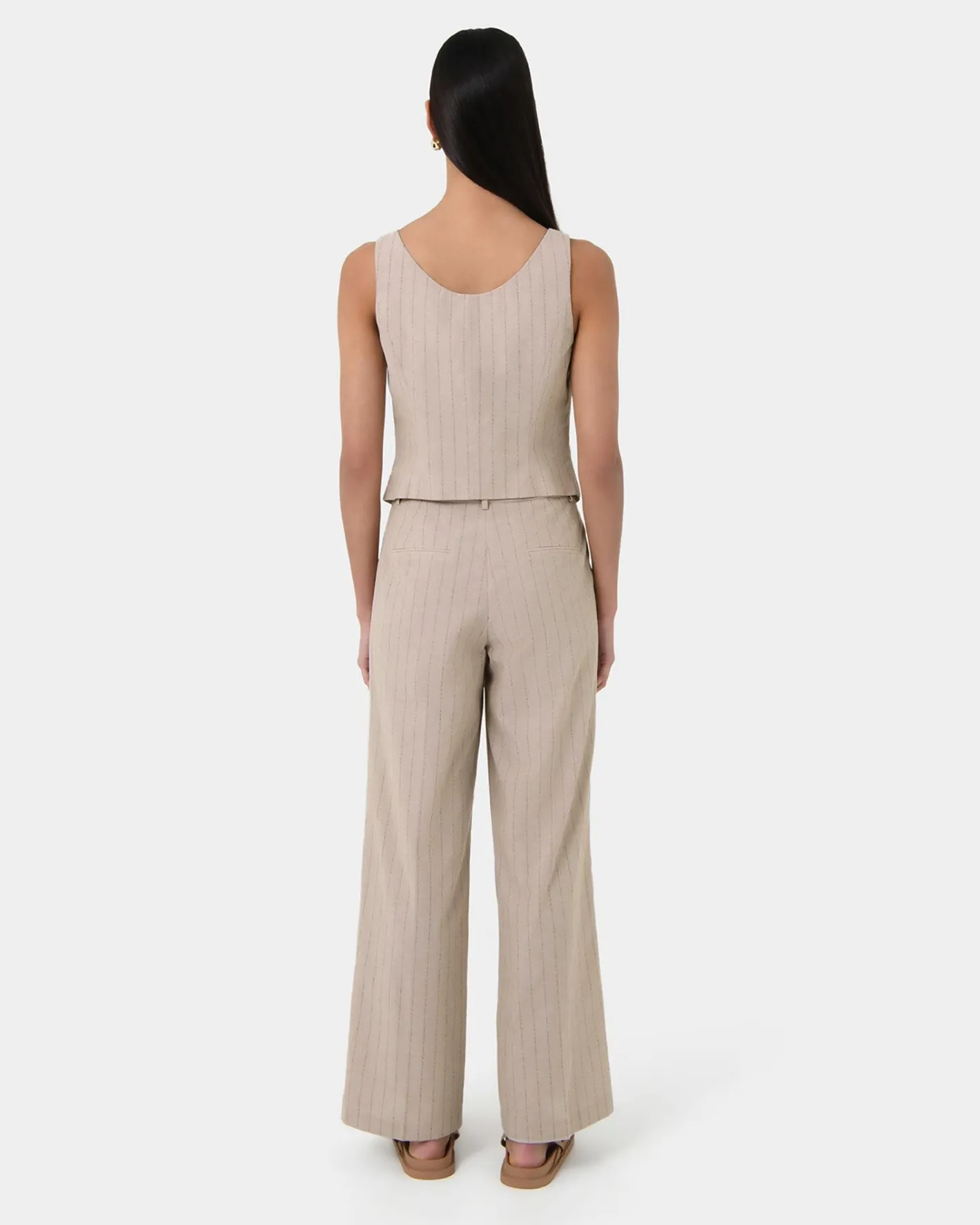 Forcast Ria Stripe Cotton Blend Pants Beige Brown Sale