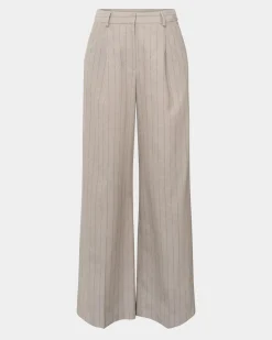 Forcast Ria Stripe Cotton Blend Pants Beige Brown Sale