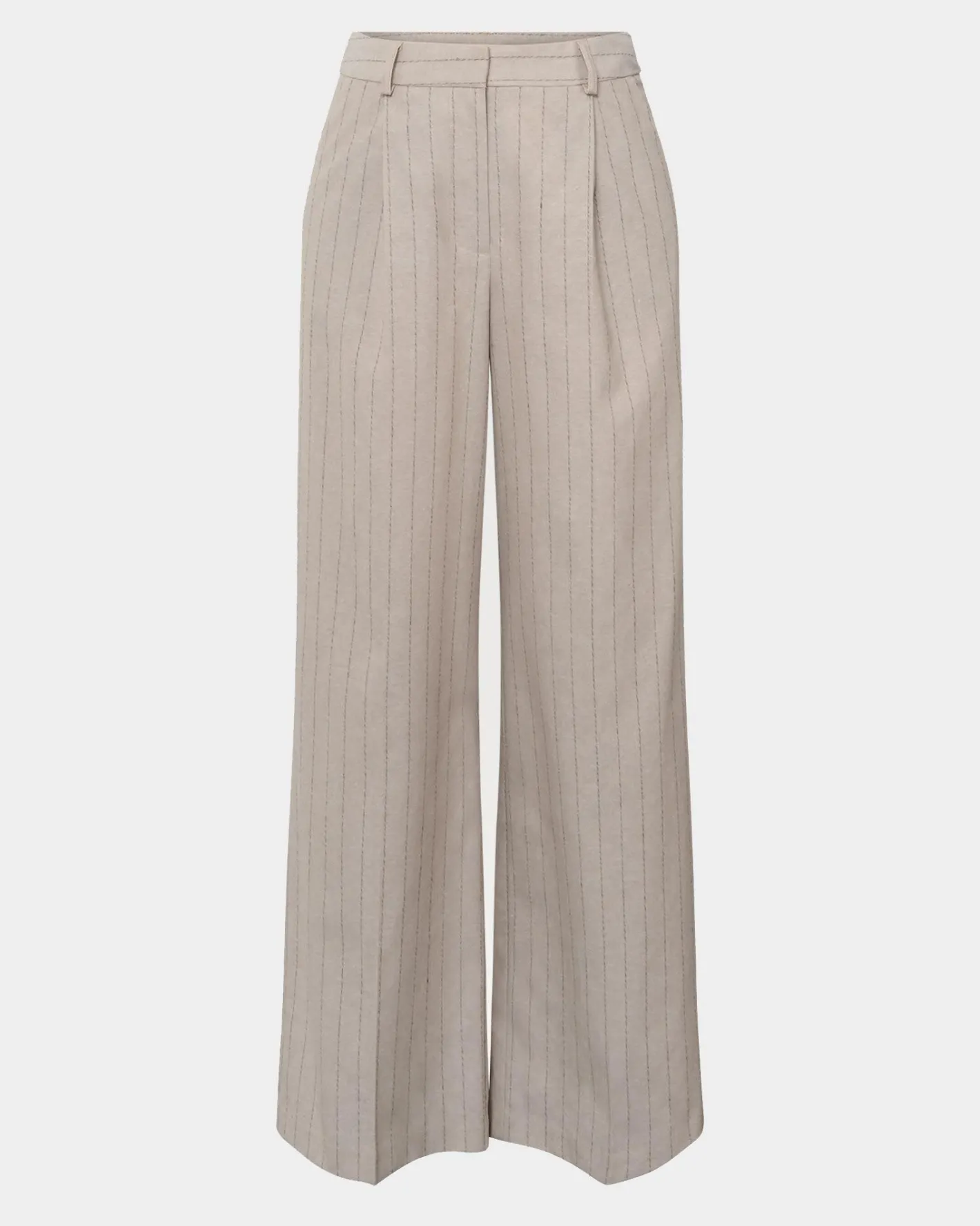 Forcast Ria Stripe Cotton Blend Pants Beige Brown Sale