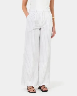 Forcast Ria Stripe Cotton Blend Pants Ivory Brown New